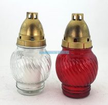   Üveg mécses műanyag kupakkal, MIX: 5 fehér 3 piros üveg, kupak szín : arany