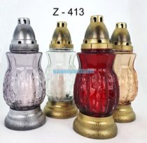   Üveg mécses műanyag kupakkal, Üveg szín: LIGHT MIX, kupak szín : fekete arany-ezüst antik