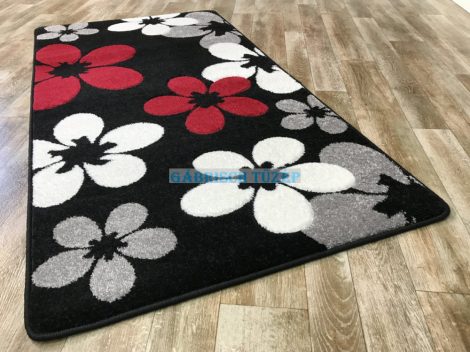 Margit nyírt szőnyeg virágos piros fekete 200 x 280