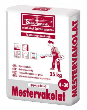 Széria-Mestervakolat  Gipszbázisú, 5–30 mm, 25kg/zsák